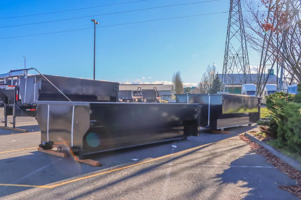 Roll-off dumpster ready for waste disposal at job site for 4 Yard Dumpster Rental in Shawnee